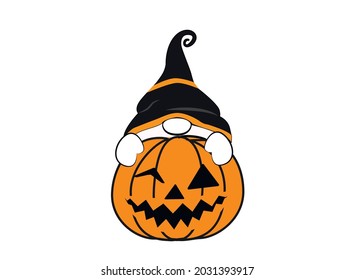 Halloween Gnome Vector Illustration. Gnome with Pumpkin. 31st October Design.