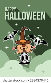 Halloween Gnome, vector, vintage, cartoon 70s style.