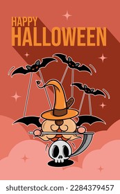 Halloween Gnome, vector, vintage style.