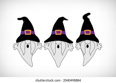 Halloween gnome with witch hat and broom. Scandinavian Nordic Gnome. Autumn holidays gnomes for greeting card, halloween t shirt design, print, mug.