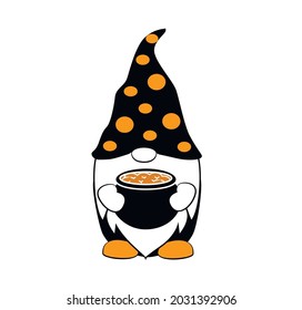 Halloween Gnome  witch's cauldron Vector Illustration. 31st October Helloween Design.