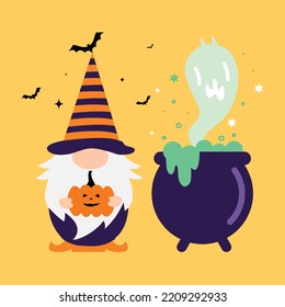 Noches de Halloween con sombrero de calabaza Halloween pala pájaros de caldero plantillas vectoriales