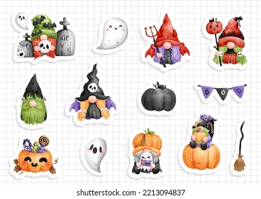 halloween gnomes sticker, halloween sticker sheet. Vector illustration