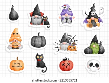 Halloween-Gnomen-Aufkleber, Halloween-Aufkleber. Vektorgrafik