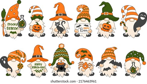 Halloween gnomes vector illustration set