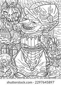 Halloween Goblin Hat Robe Coloring Page for Adults