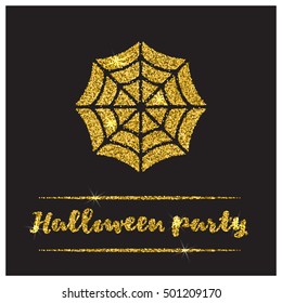 Halloween gold textured web icon on black background. Golden design element for festive banner, greeting and invitation card, flyer, tag, poster, postcard, advertisement. Vector illustration.