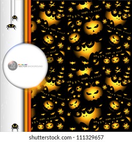 Halloween gold vector pattern with skull, pumpkin and bat.