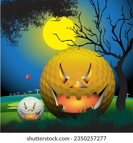 Halloween golf course vector illustration.