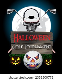 Halloween golf course vector illustration.