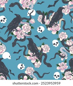 Halloween Gothic Spooky Seamless Pattern