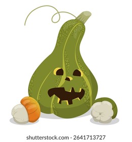 Halloween Gourd with Carved Face Vector Illustration