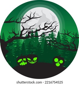 halloween graphic design at night with green sky in forest. can be used on Halloween.