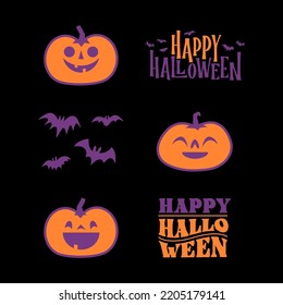Halloween graphic elements with carved pumpkins and bats. Trick or treat, Boo and spooky designs. Halloween decoration.