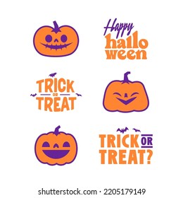 Halloween graphic elements with carved pumpkins and bats. Trick or treat, Boo and spooky designs. Halloween decoration.