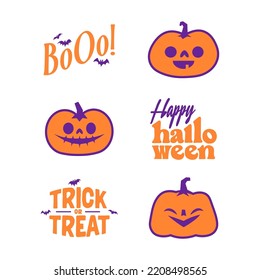 Halloween graphic elements with carved pumpkins and bats. Trick or treat, Boo and spooky designs. Halloween decoration.