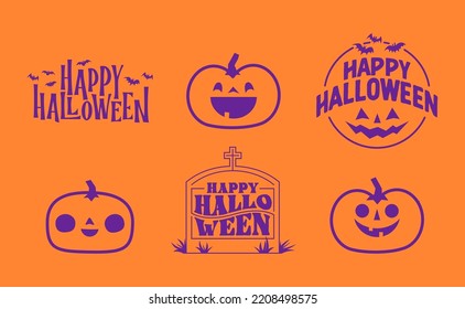 Halloween graphic elements with carved pumpkins and bats. Trick or treat, Boo and spooky designs. Halloween decoration.