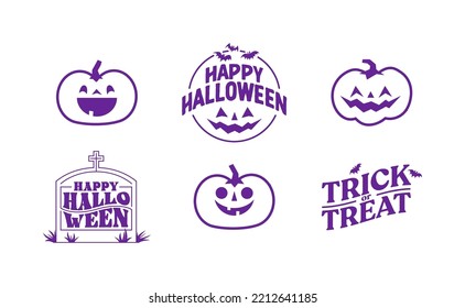 Elementos gráficos de Halloween con calabazas talladas y murciélagos. Truco o trato, boo y diseños espeluznantes. Decoración de Halloween.