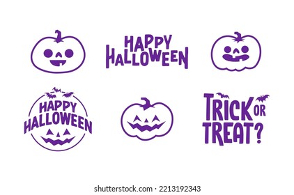 Halloween graphic elements with carved pumpkins and bats. Trick or treat, Boo and spooky designs. Halloween decoration.