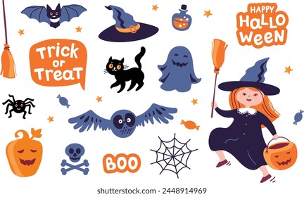 Halloween graphic elements. Hand drawn set. Vector illustration.