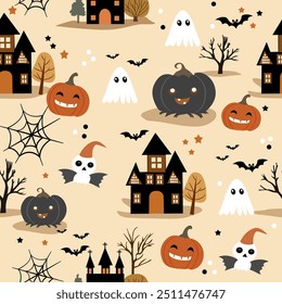 Halloween graphic elements - pumpkins, ghosts, zombie, owl, candy and others. Hand drawn set. Vector illustration.
