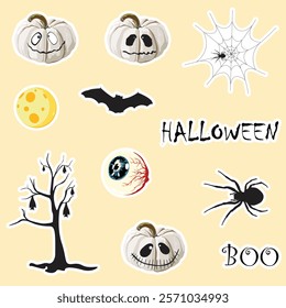 Halloween graphic elements - pumpkins, ghosts and others. Hand drawn set. Vector illustration.