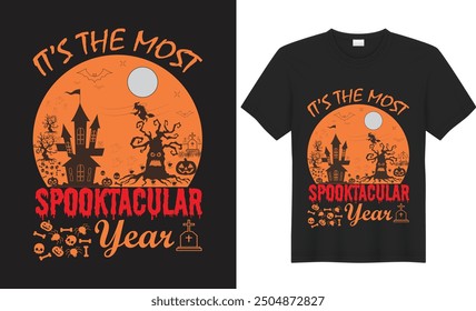 Halloween Graphic T-shirt Design. It's the most spooktacular year. Halloween t-shirt illustration. Horns head devil t shirt design. This t-shirt is designed for Halloween lover.