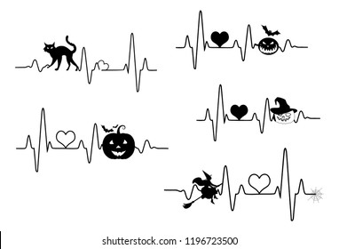 Halloween graphics, Halloween heartbeat silhouette, Halloween silhouette icons