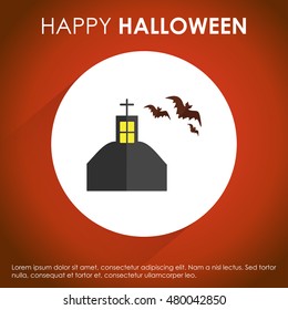 Halloween Grave with Bats Flying. Red Shadow Icon background Happy Halloween Template