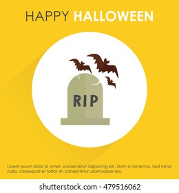 Halloween Grave icon with bats flying. Yellow shadow Icon background