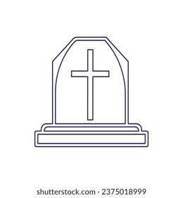 Halloween grave icon design. gravestone with cross sign icon over white background vector illustration. gravestone with cross sign icon line art