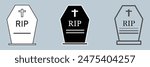 Halloween grave icon. Gravestone vector illustration. Rip tombstone flat icon.  Tombstone Gravestone death rest in peace flat funeral symbol. Vector illustration. Eps file 49.