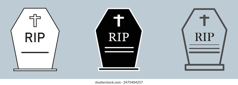 Halloween grave icon. Gravestone vector illustration. Rip tombstone flat icon.  Tombstone Gravestone death rest in peace flat funeral symbol. Vector illustration. Eps file 49.
