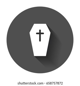 Halloween grave icon. Gravestone vector illustration. Rip tombstone flat icon with long shadow.