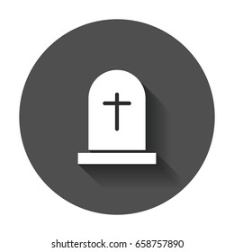 Halloween grave icon. Gravestone vector illustration. Rip tombstone flat icon with long shadow.