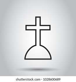 Halloween grave icon in line style. Vector illustration on isolated background. Business concept gravestone rip tombstone pictogram.