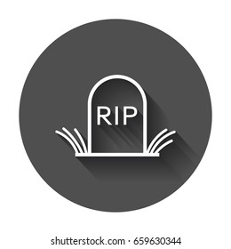 Halloween grave icon in line style. Gravestone vector illustration. Rip tombstone flat icon with long shadow.