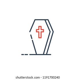Halloween Grave icon. Tombstone and cross icon. Line art vector