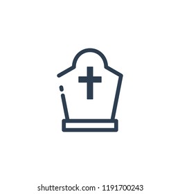 Halloween Grave icon. Tombstone and cross icon. Line art vector