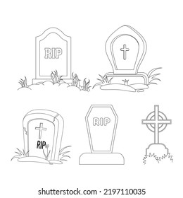 Halloween Grave Line Art Illustration For Coloring Page
