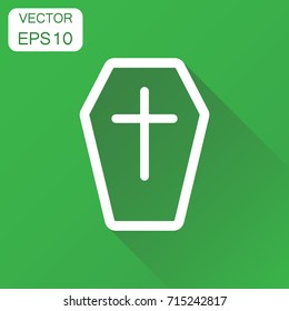 Halloween grave line style icon. Business concept gravestone pictogram. Vector illustration on green background with long shadow.
