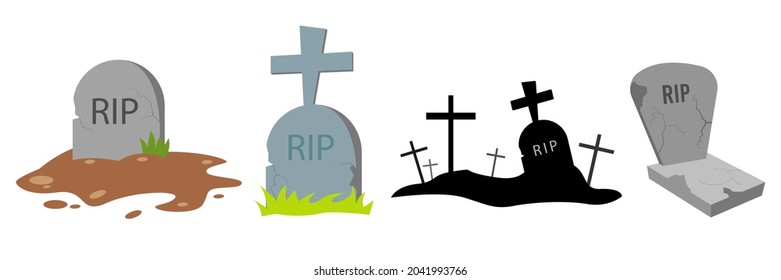 Halloween grave. Old gravestone with cracks. tomb on white background. ancient RIP. Granite plate with fissure 