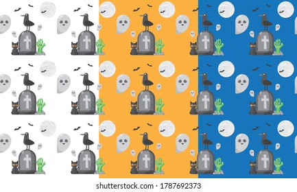 Halloween the grave seamless pattern with purple, orange, and white background