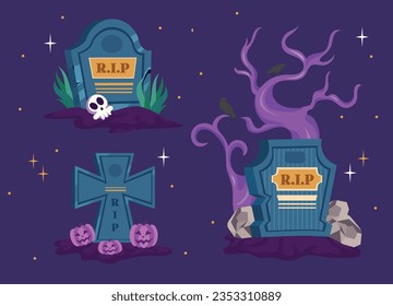 Halloween grave shadow collection vecter 