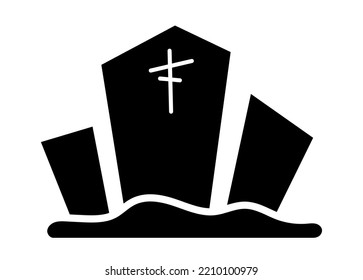 Halloween grave silhouette. Granite slab in unusual geometric shape. Poster or banner, graphic element for printing on clothes. Symbol of terrible autumn holiday. Cartoon flat vector illustration