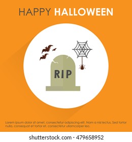 Halloween Grave, spider, bats theme template. Orange Shadow Background.  Halloween vector background. Party background template. Vector illustration