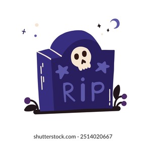 Lápida de la tumba de Halloween aislada sobre fondo blanco. La piedra del cementerio arranca una tumba espeluznante. Vector plano dibujado a mano ilustración