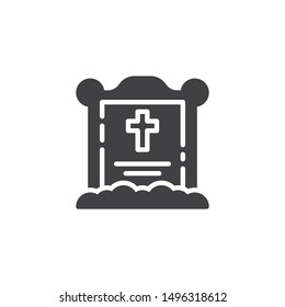 Halloween grave vector icon. filled flat sign for mobile concept and web design. Tombstone with cross glyph icon. Symbol, logo illustration. Vector graphics