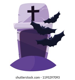 halloween gravestone with bats flying