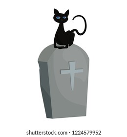 halloween gravestone and black cat